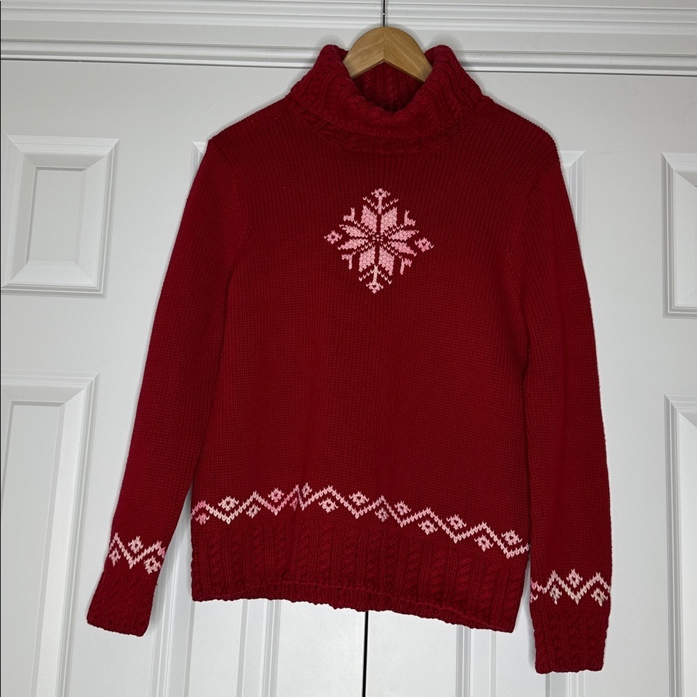 Vintage Ralph Lauren Sweater Snowflake Turtleneck Hand Knit Cotton Womens Large - Picture 2 of 11